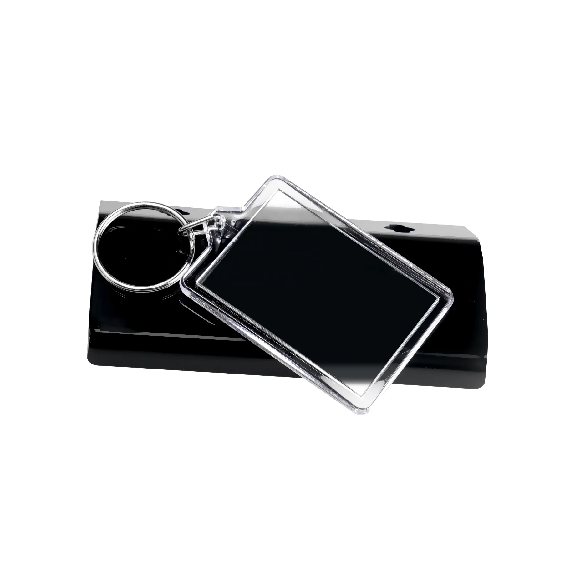 Double Sided Blank Acrylic Photo Keychain Rectangular Insert Picture Key Fob With Split Ring