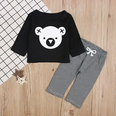 Baby Boy Outfits Toddlers Cartoon Bear Tops Striped Pants 2PCS Sets Long Sleeve Clothes Set Spring Kids Clothing