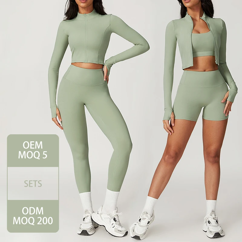 TZ8047 yoga 4 pcs sets Quick dry tight running fitness Shock-proof high waist sports set for women Outdoor Fitness Gym Wear