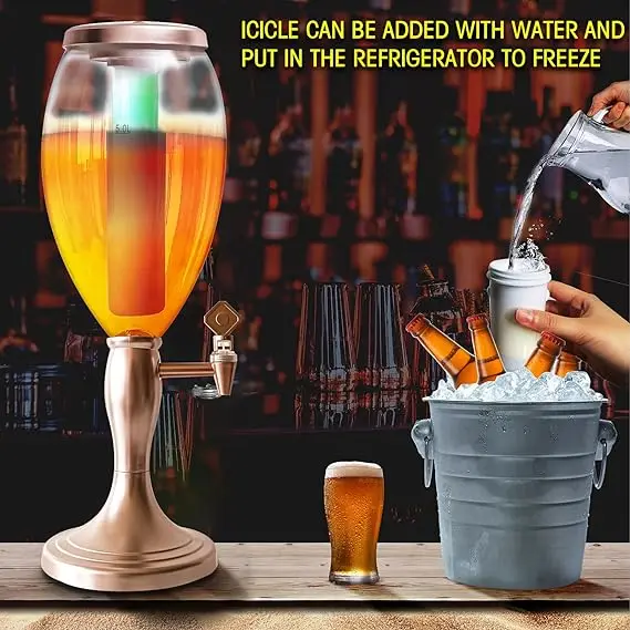 Beer Tower Dispenser with Ice Pipe and LED Light oz Mimosa Drink Dispenser with Tap Margarita Drink Tower for Party Home