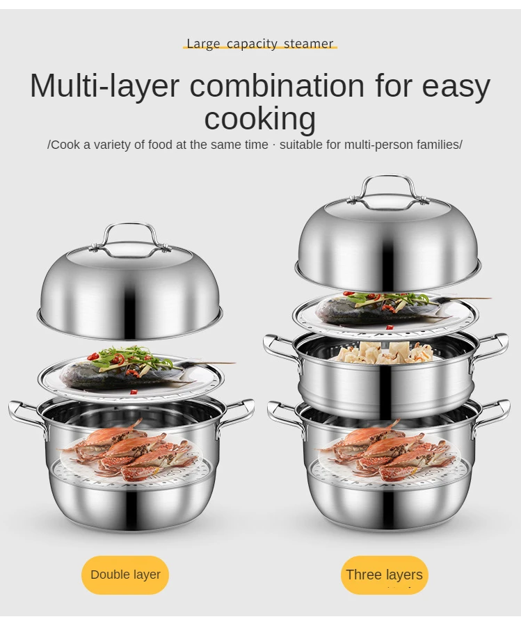 Three-layer Thick Steamer 304 Stainless Steel Double-layer Steamer Large Household For Soup & Stock Pots