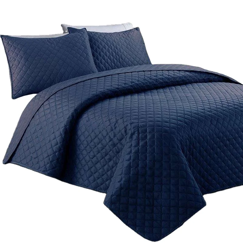 Grid Style Plain Color Polyester Ultrasonic Queen Size Quilt Quilted Material