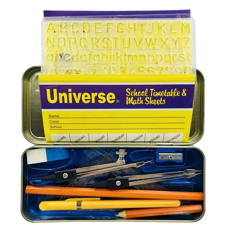 Orginal Universe School Tools Drawing Set For Kids Math Set Metal Box Geometry Tool Set Mathematical