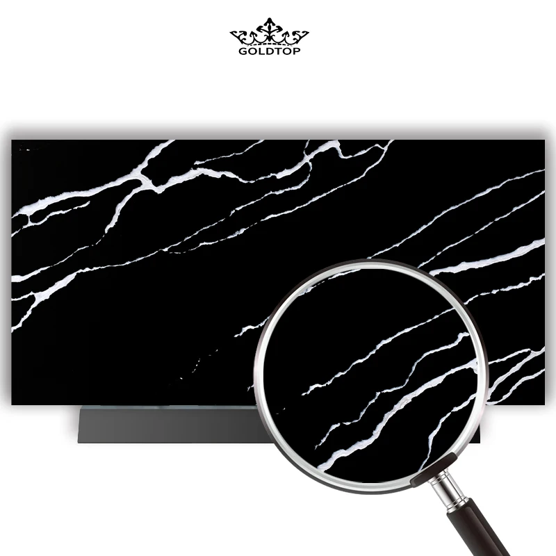 Goldtop Quartzo High Quality Engineered Kittchen Island Top Stone Black Man-Made quartz Kitchen Counter Top Countertop