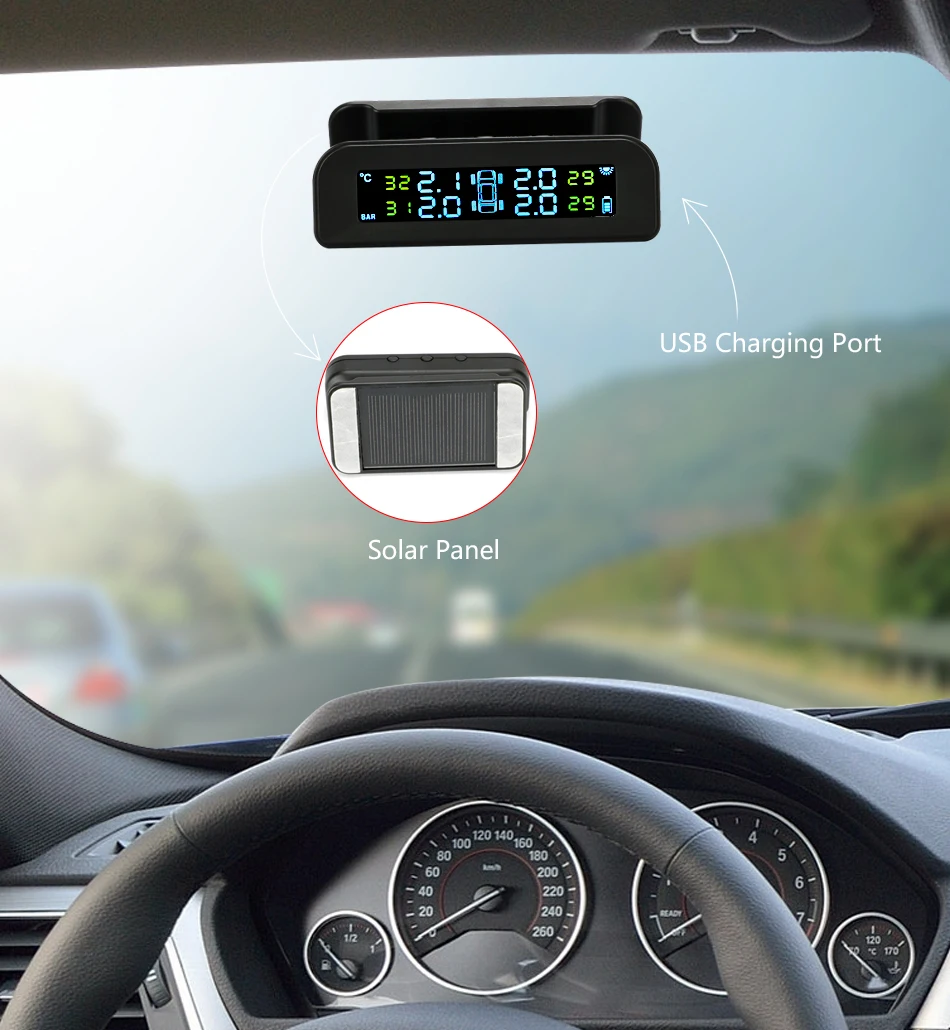 TPMS Tire Pressure Monitoring System Solar Digital LCD Display Car TMPS Security Alarm Systems Pressure Internal External Sensor