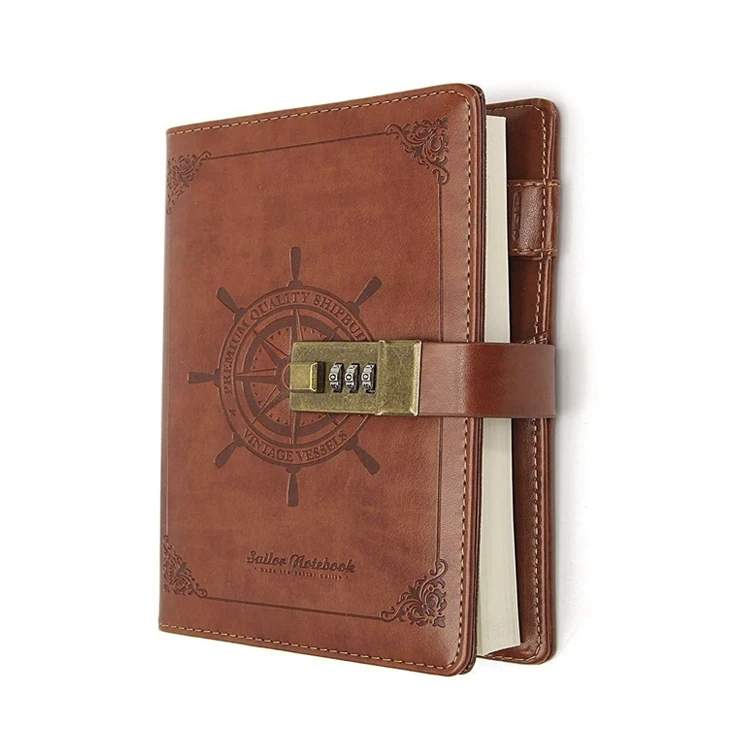 Gift Diary with code lock,Password Notebook Vintage , locking business diary planner pu Leather journal