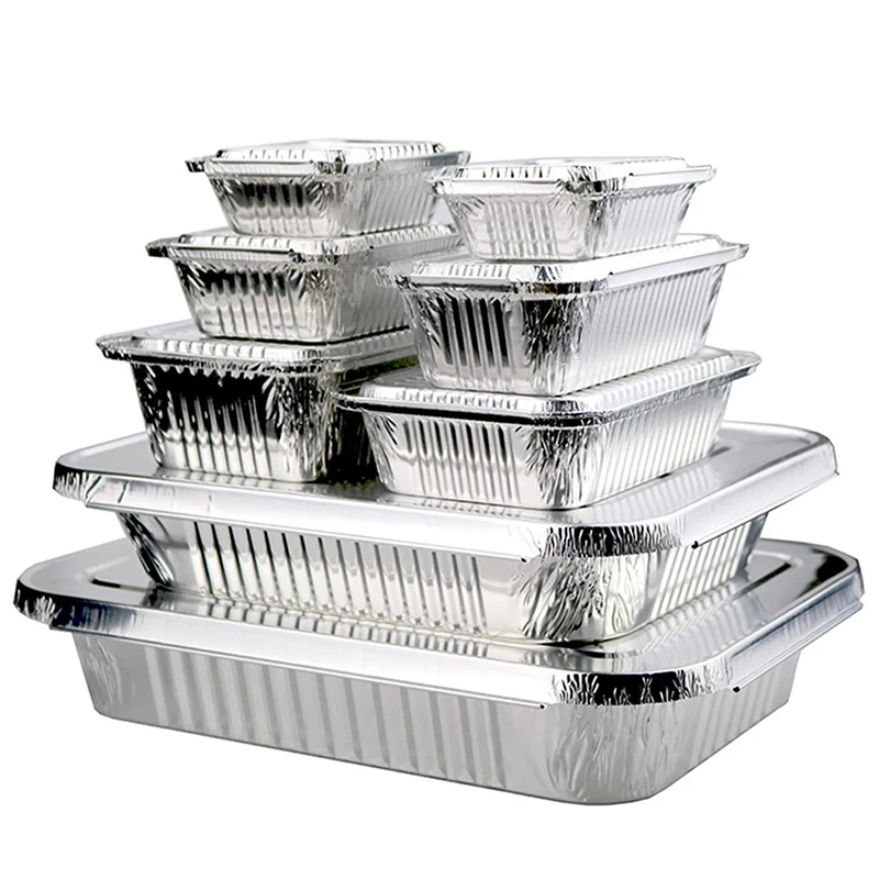 Hot sale food packaging use high quality takeaway tin box baking roasting silver aluminium foil food tray with lid retort