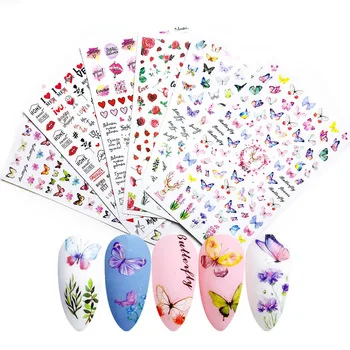 WG-CB-CA Butterfly Designs Nail Stickers Colorful Butterfly Flower Sticker Decals Press On Nails For Nail Art Decoration