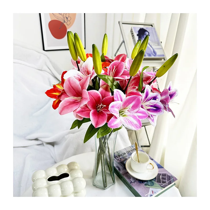 MeiE 2 Heads Single Lily Artificial Lily New Products Versatile Cost-effective Office home party decoration qyy-764