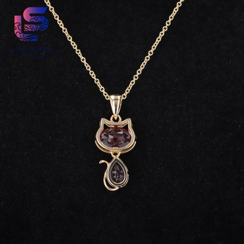 Бижутерия из драгоценных камней на заказ желтое золото милое в форме кошки александрит лабораторное сапфировое ожерелье рождественское