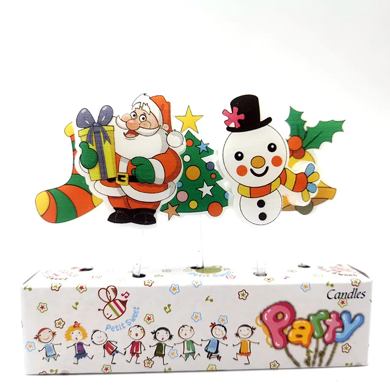 Christmas atmosphere Cake decoration candles Children creative Snowman Christmas tree Santa Claus birthday candles