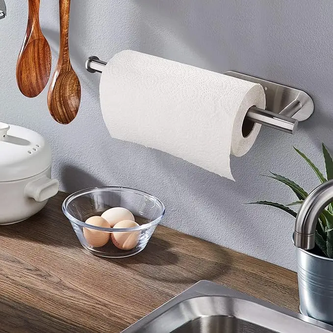 Stainless steel paper towel holder Kitchen roll paper holder Plastic wrap storage holder is perforation-free