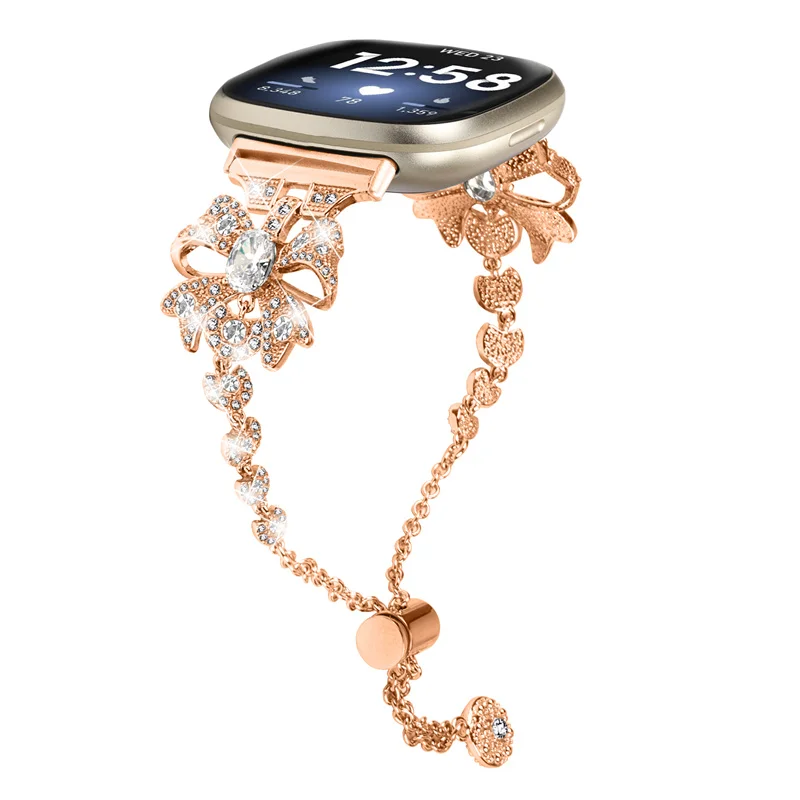 HK1110 Gold 20mm 316l Stainless Steel Crystal Smart Bracelet Straps For Fitbit Versa 4 Ladies Guess Watch Chain Band