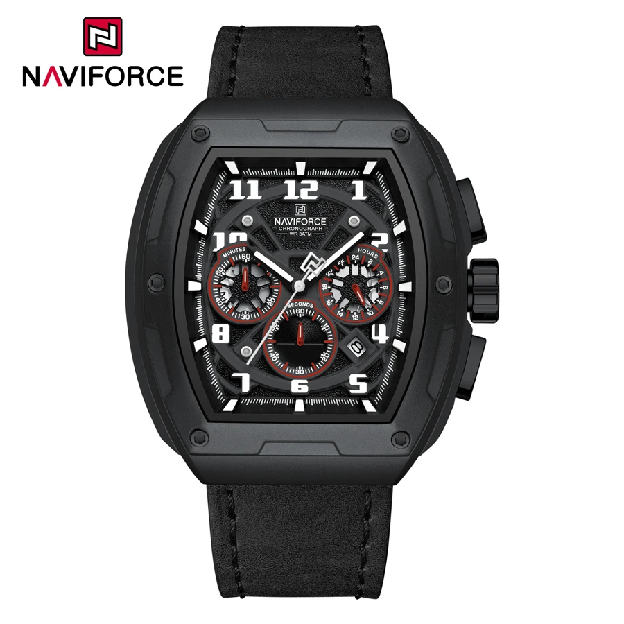 NAVIFORCE 8053 Big Face Watch for Men Designers Watches Chronograph Luminous Waterproof Leather Montres