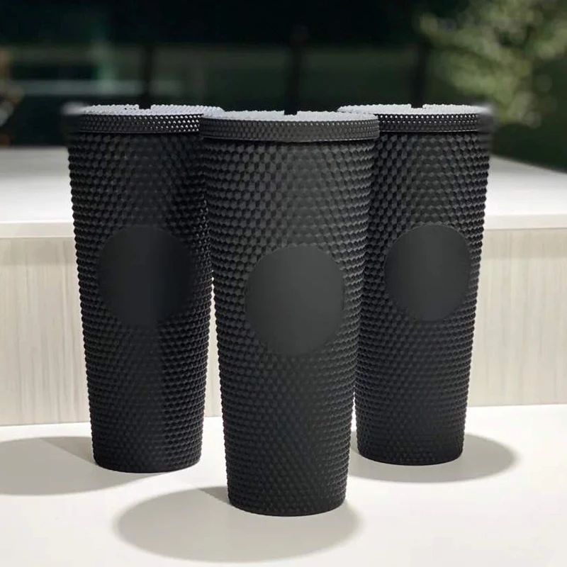 2021 amazon double wall plastic fall black and gold matte studded cups reusable cold tumbler with lid and straw accept custom