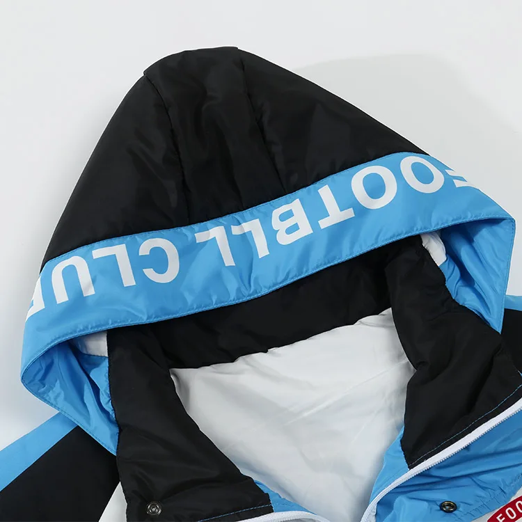 Wholesale Price Casual Sport Windproof  Long Cotton Jackets with Hood Custom Football Team Logo Winter Cotton-Padded Coats