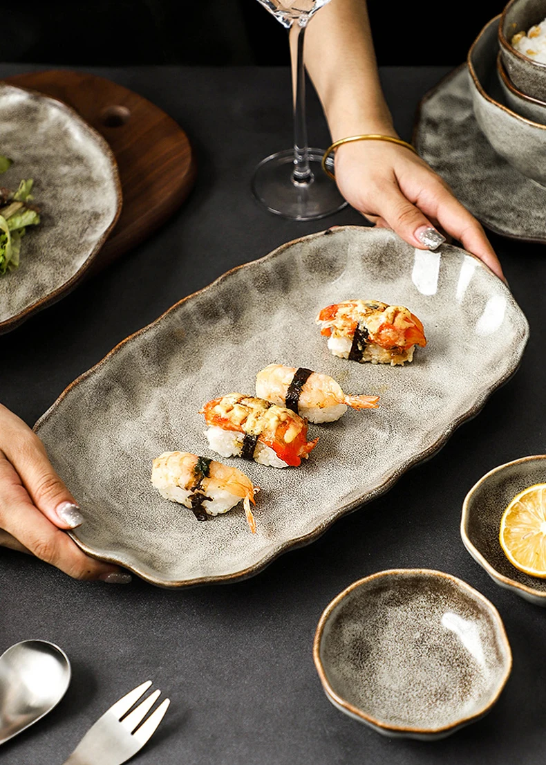 Japanese Style Retro Rice Bowl Ceramic Dinner Plate Single Tableware Salad Food Dish Wholesale Big Ramen Soup Bowl