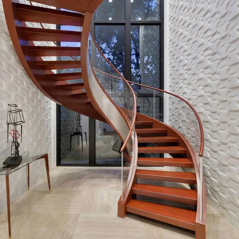 Alucasa Luxury Arc Stair Glass Railing Spiral Stairs Interior Steel Glass Spiral Staircase With Glass Railing