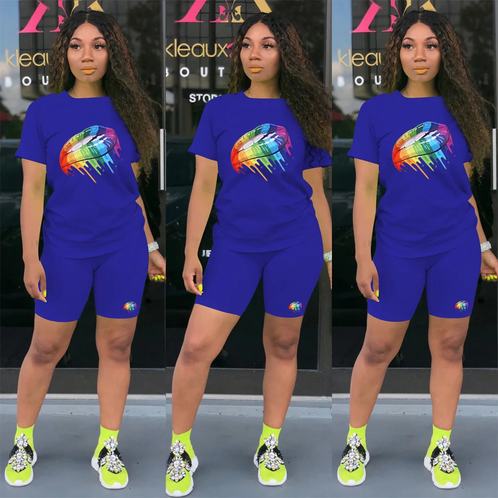 Одежда; Комплект из футболки с принтом и байкерских шорт; Спортивные костюмы; Одежда для отдыха; Комплект из 2 предметов