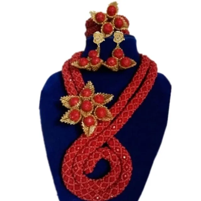 
Ювелирные наборы, красный цветок, Африканский Свадебный комплект ювелирных изделий 100%, Кристаллы ручной работы, подарочный набор для невесты 