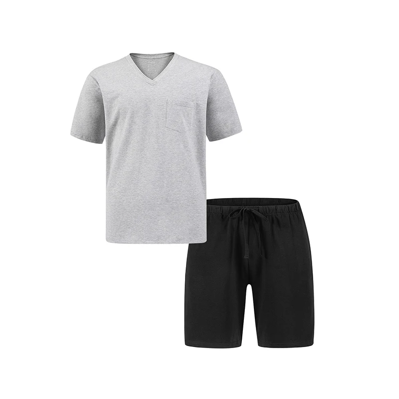 
High Quality Pajamas Two Piece Suit Short Sleeve Short Pant Knitted Men Pajama Set 