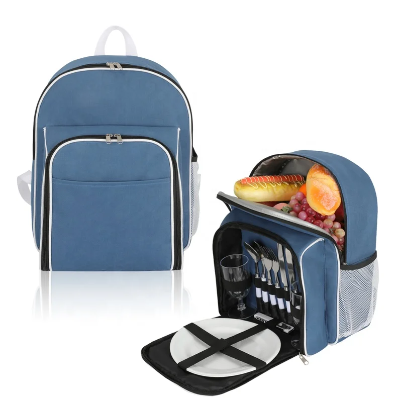 Polyester Foldable 2 Person Sunny Life Picnic Backpack Set Camping Wine Insulated Cooler Picnic Bag