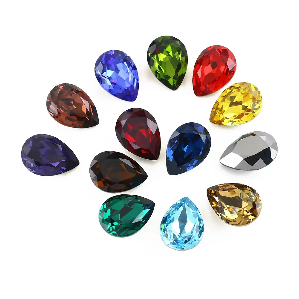 ZSY Mixed Color Tear Drop Foiling Point Back Rhinestone K9 Crystal Glass Fancy Stones Rhinestone