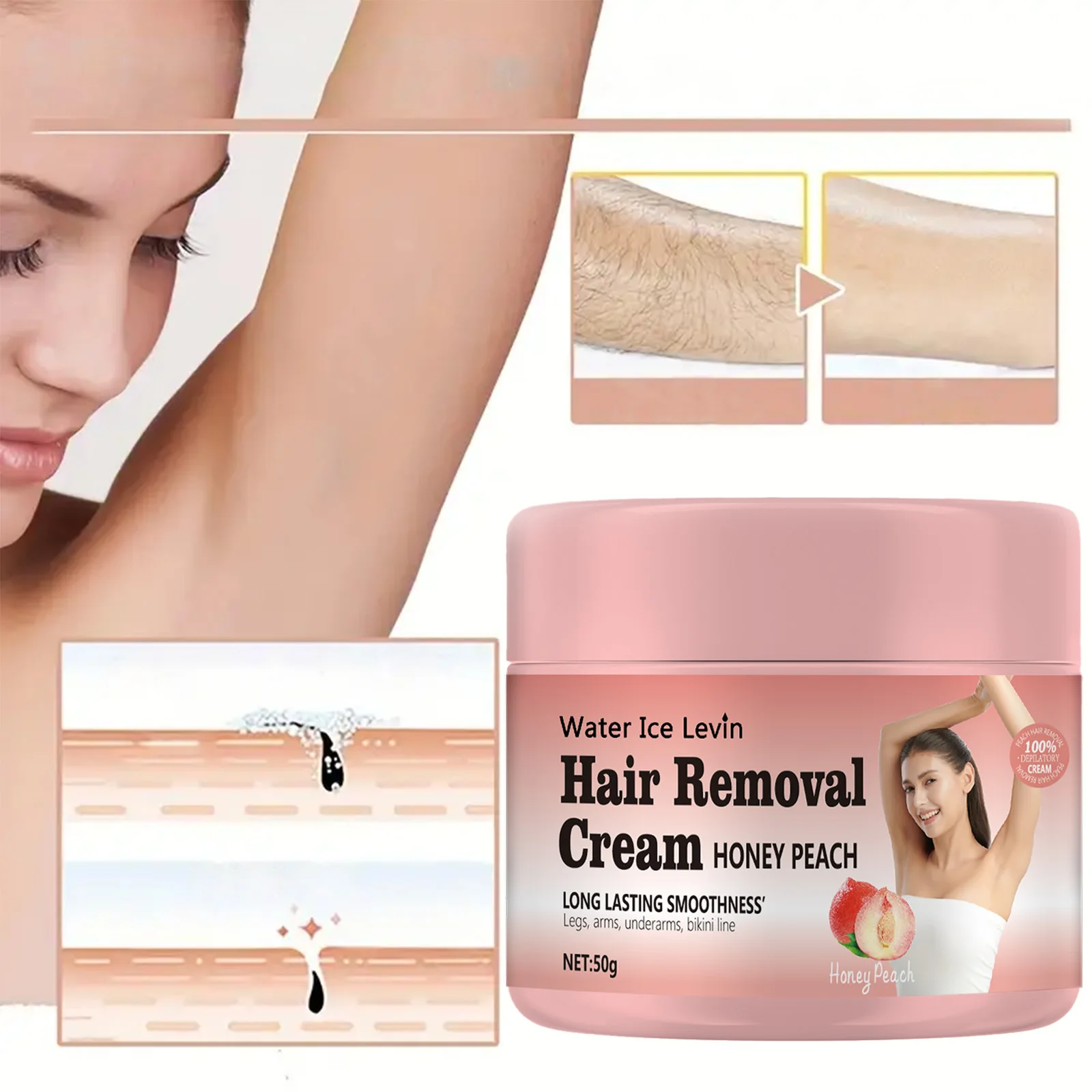 Peach Hair Removal Cream Advanced Cleaning and Skincare Smooth Skin Suitable for Both Men and Women