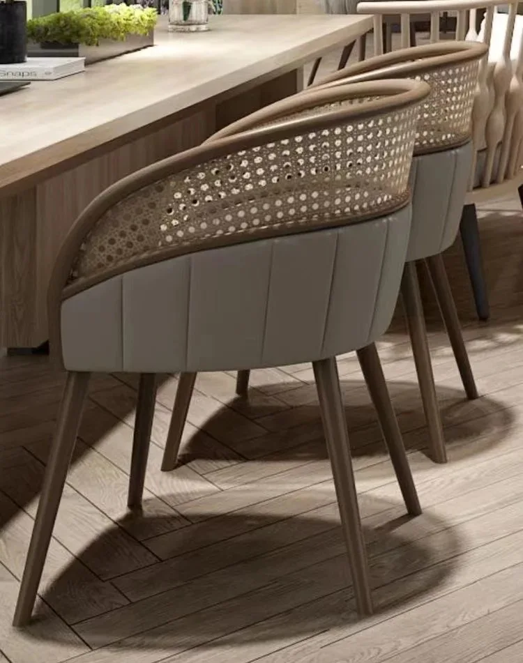Cheap Price Wooden Home Furniture Rattan Wicker Back with Soft Cushion Kitchen Dining Wood Restaurant Chair