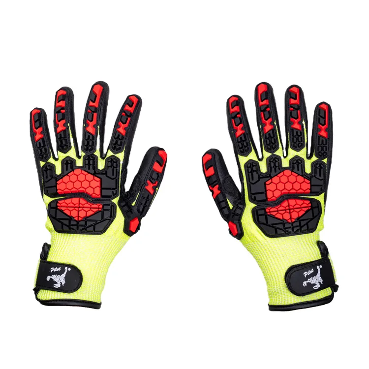Fluorescent Yellow HPPE Anti-Impact Safety Gloves Coated Foam Nitrile Palm Thumb Crotch Reinforced TPR on Back and Fingers
