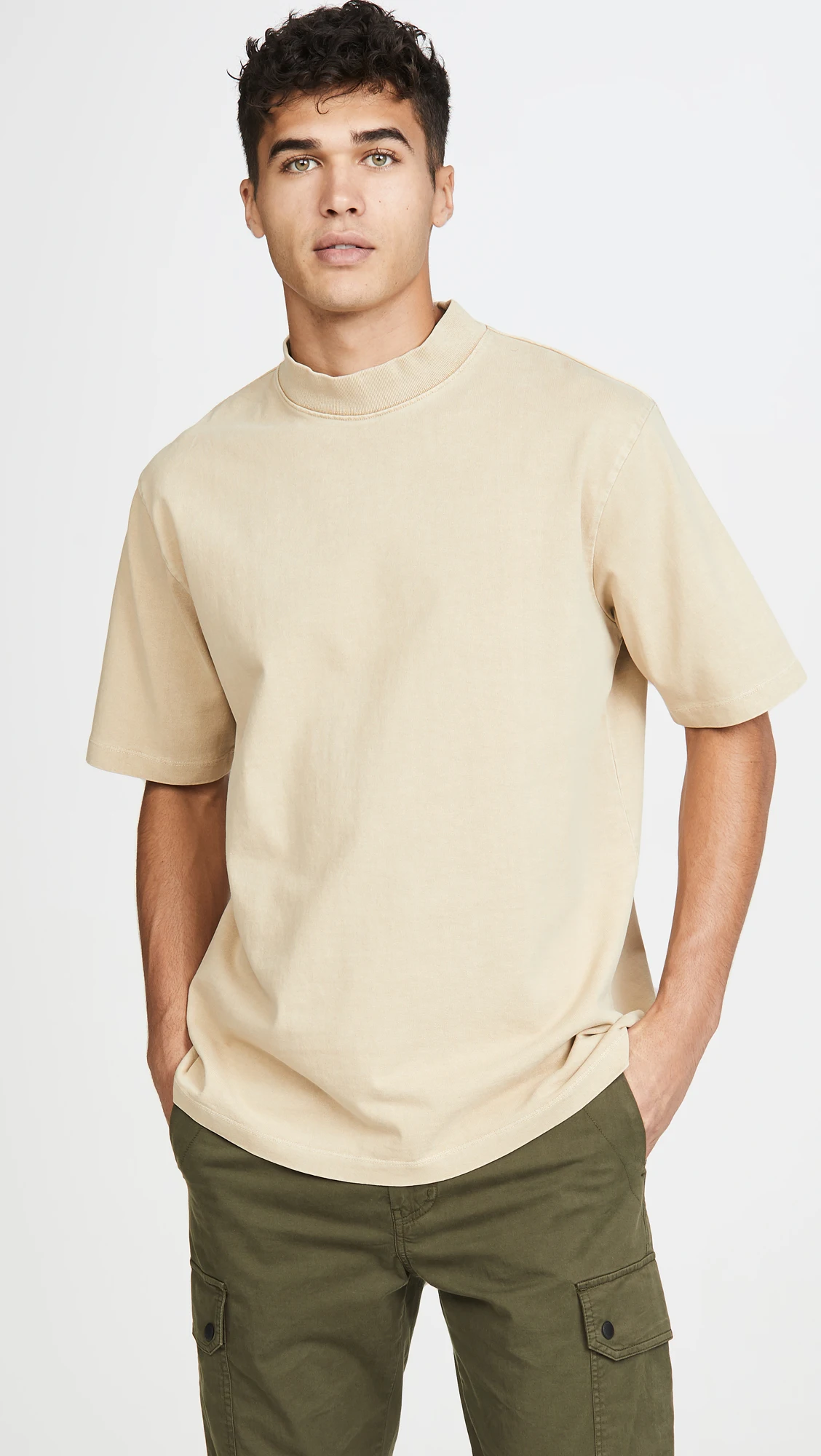 
Custom High Quality baju kaos turtle neck heavy weight T-shirts 100% cotton plan Oversized baggy mock neck t shirt 