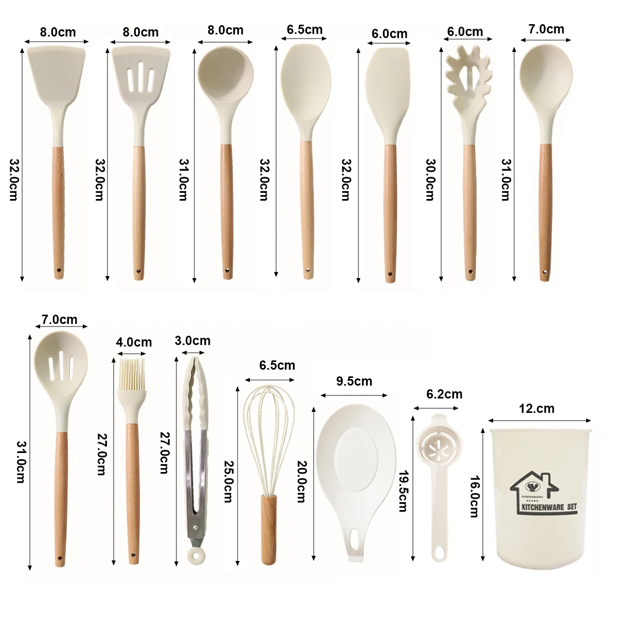 14pcs Kichen Accessories Wooden Handle Silicone Kitchen Cooking Utensils Sets