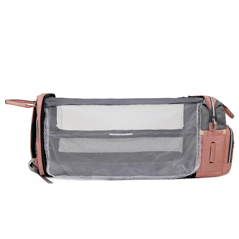 Multifunction Trendy Baby Diaper Bag Backpack with Foldable Crib Waterproof Travel Bassinet With Bed Shade Net USB Charging Port