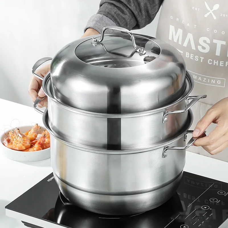 Wholesale Stainless Steel Food Steamer Thickened Double-layer Three-layer Steamer Pot 304 Steamer Cookware