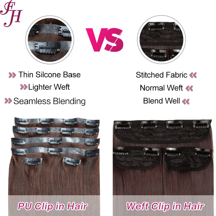 FH hair vendor 100% European remy human hair pu seamless clip in extensions 28 inch 150g for women