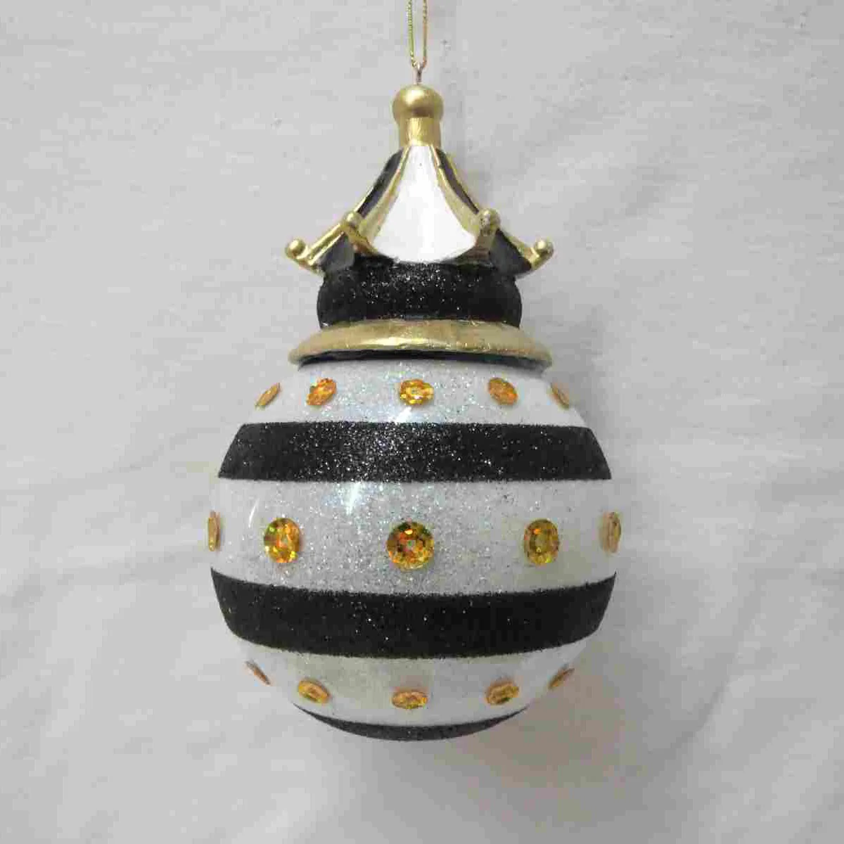 Hand Blown Black And White Round Glitters Glass Bauble Xmas Ball For Party Hanging Christmas Tree Glass Ball With Resin Cover