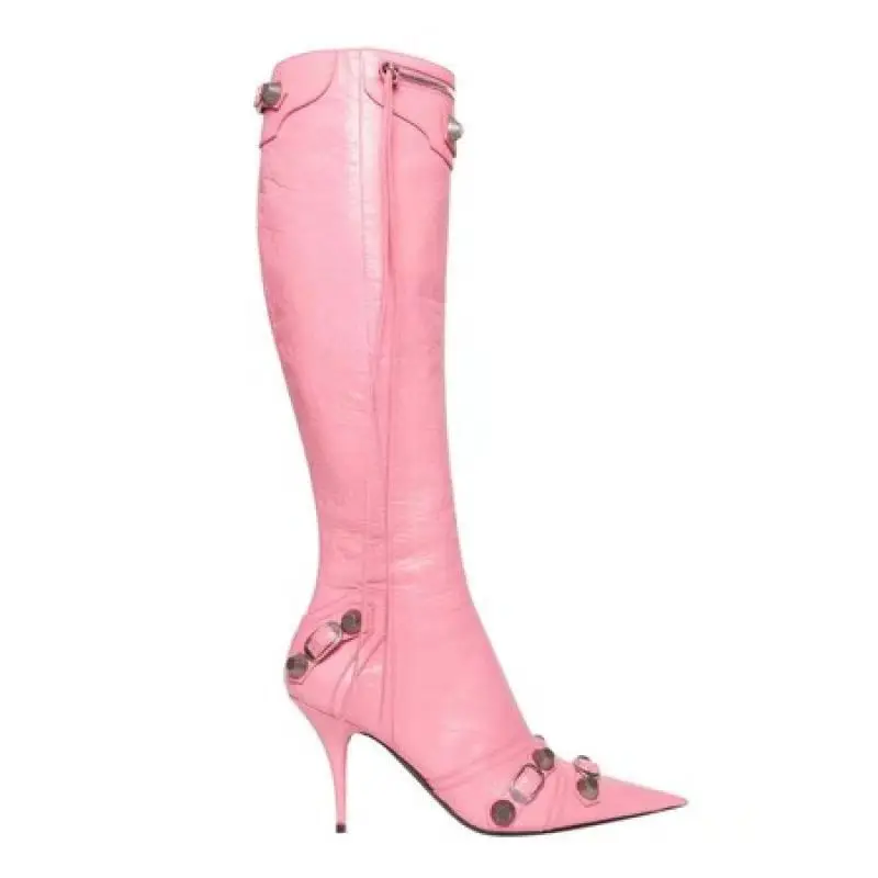 2024 New pointed tassels with fashion long boots for women with metal spikes and high heels
