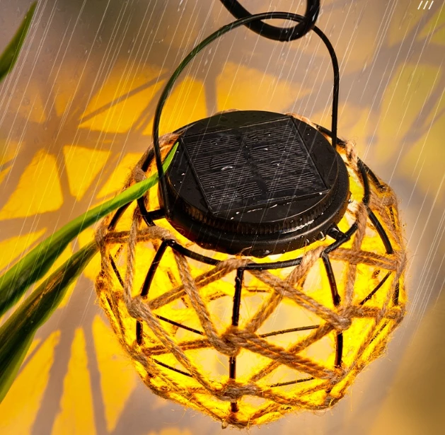Custom Branded Rope Solar Light Outdoor Garden Light Iron Lanterns Hanging Light Ambient Lamp with Dropshipping Fulfillment