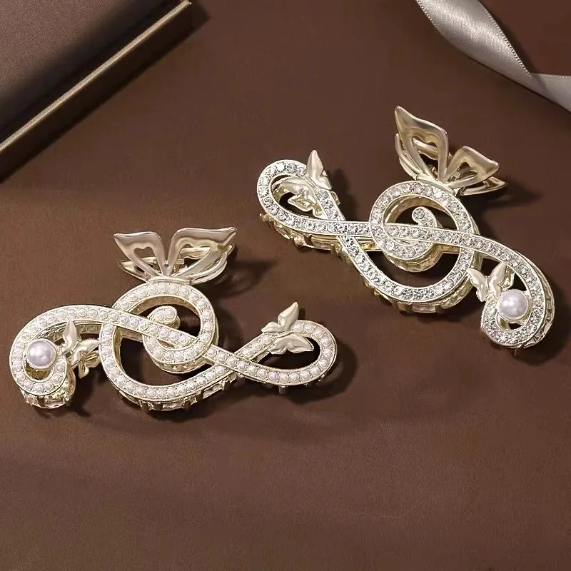 Korean Rhinestone Pearl Music Notes Hair Clips High Quality Alloy Metal Hair Claw Shark Clip Women Hair Accessories