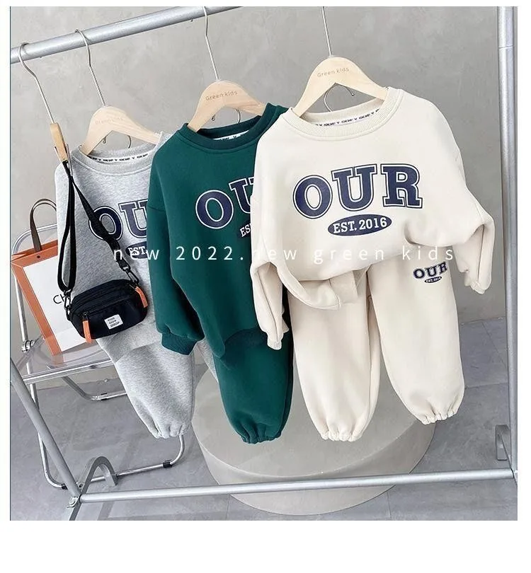 Hot Sale Custom Kids Clothes Boys Girls Clothing Sets For  Tracksuits Pullover Winter Cotton Children Wear fleece fabric