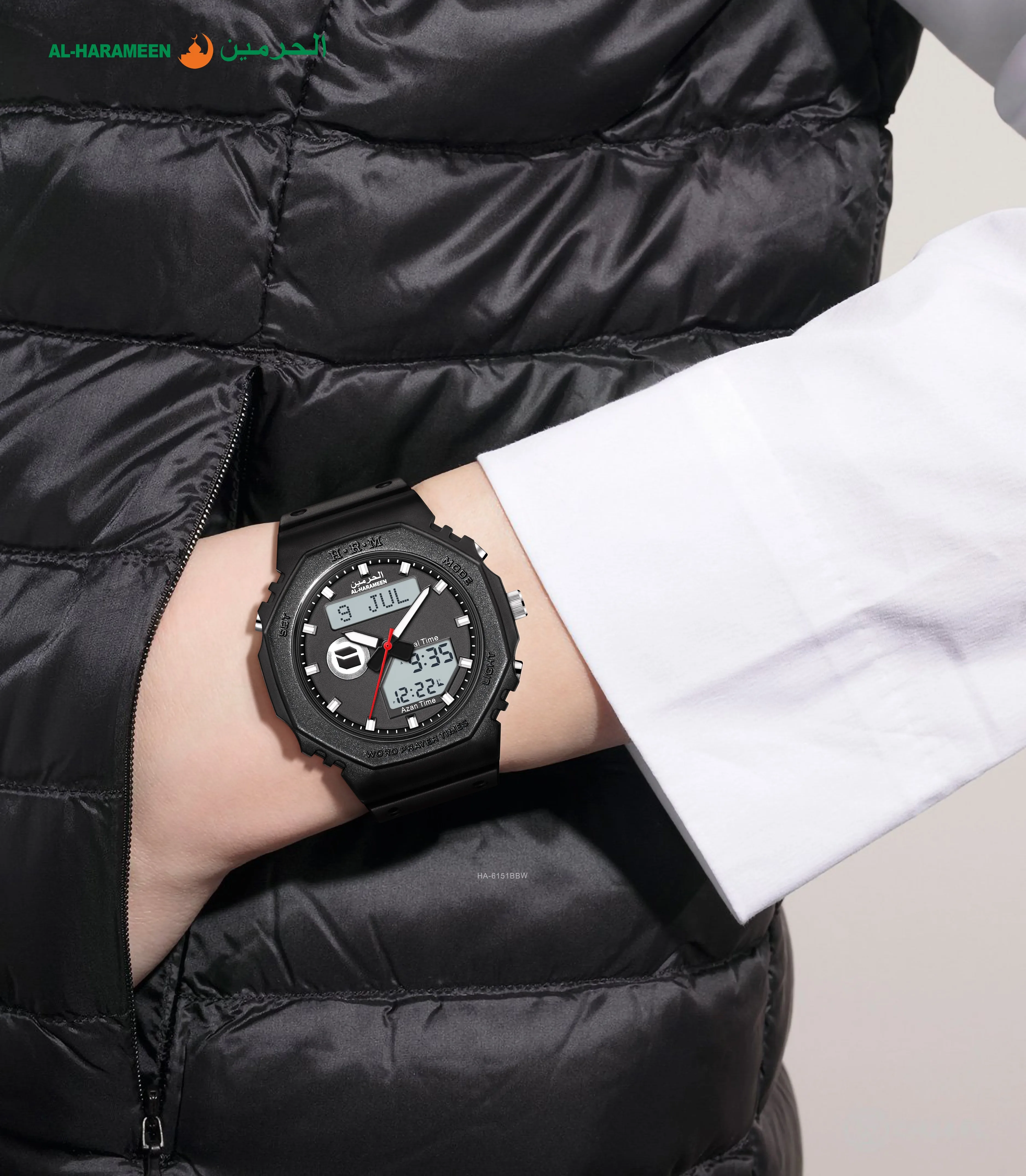 Best Quality Sport azan wrist men watch with 50 meter waterproof islamic prayer alarm fajr harameen digital watch