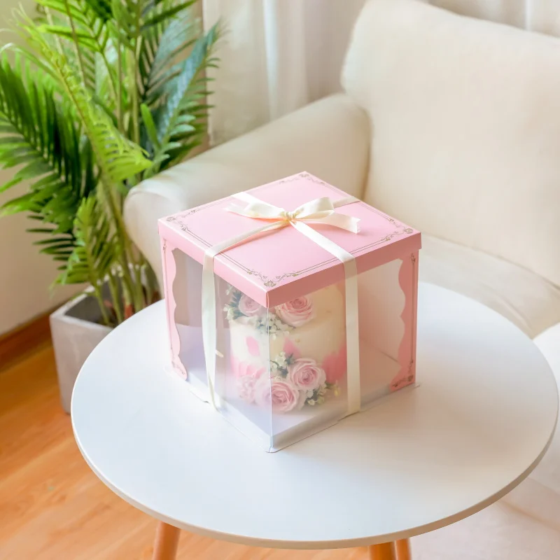 cheap wholesale large clear cake box with board paper