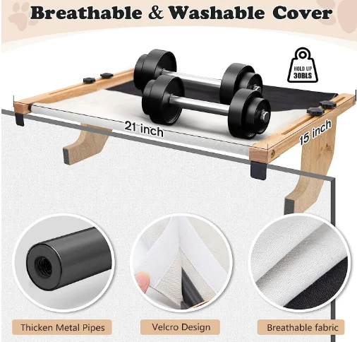 Cat Window Perch Sill Window Hammock Thicken Rubber Wood Metal Frame for Large Cat Easy to Adjust Assemble Cat Bed Seat