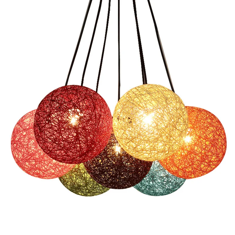 Vintage Wicker Pendant Light Hanging Light Big Ball Rattan Pendant Lamp