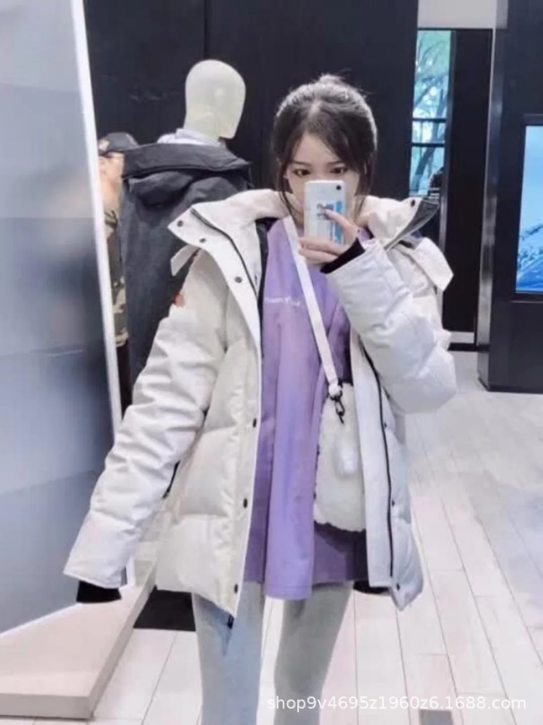 Оригинальное качество пуховик в гусином стиле зимний теплый пушистый длинный капюшон с бисерным принтом толстый канадский волчий волос повседневный джинсовый