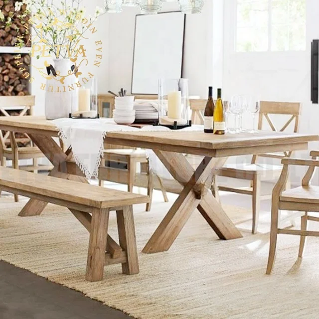 Real wood cross leg wood picnic banquet dinning room wood table for wedding
