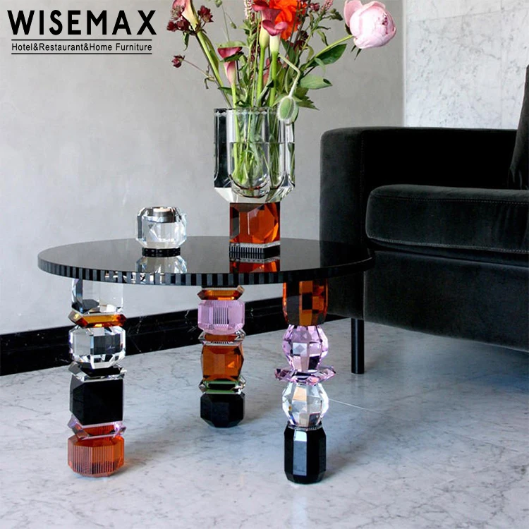 WISEMAX FURNITURE Living room furniture sets luxury glass coffee table modern round colorful transparent glass top coffee tables