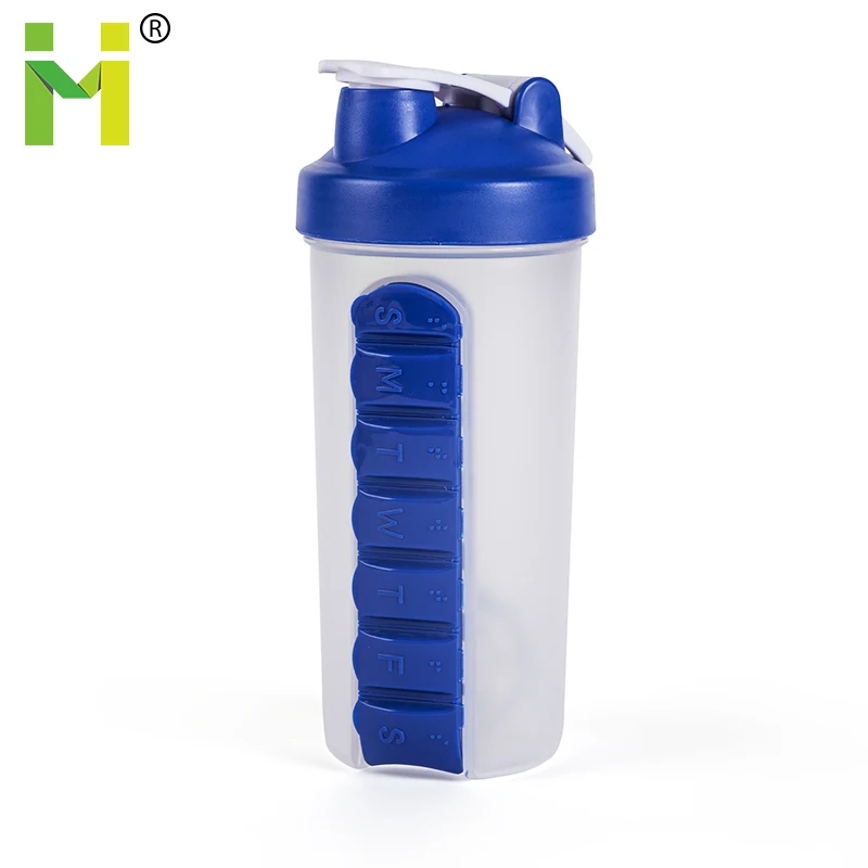 600ml plastic pill and vitamin organizer water bottle green red blue color