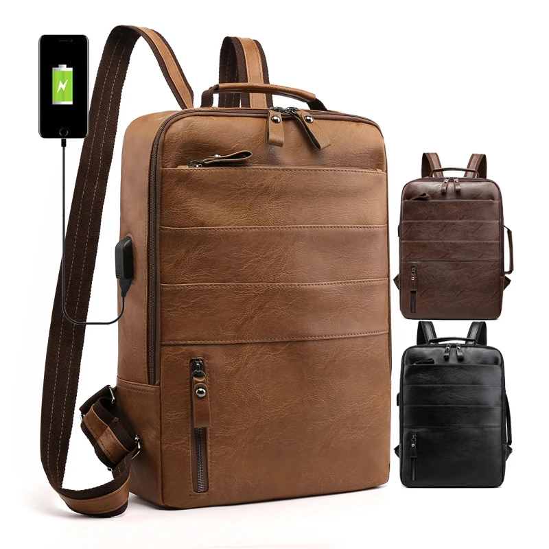 2023 Newly design PU leather stylish laptop waterproof outdoor backpack for business