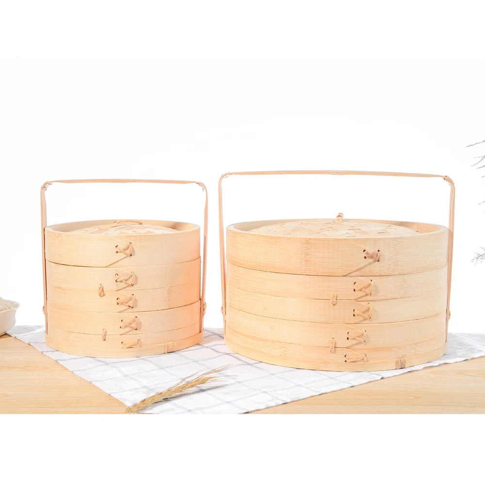 wholesale  hand shank dim sum food facial cake handle bamboo food steamer fondant gas basket for dim sum 6 inch
